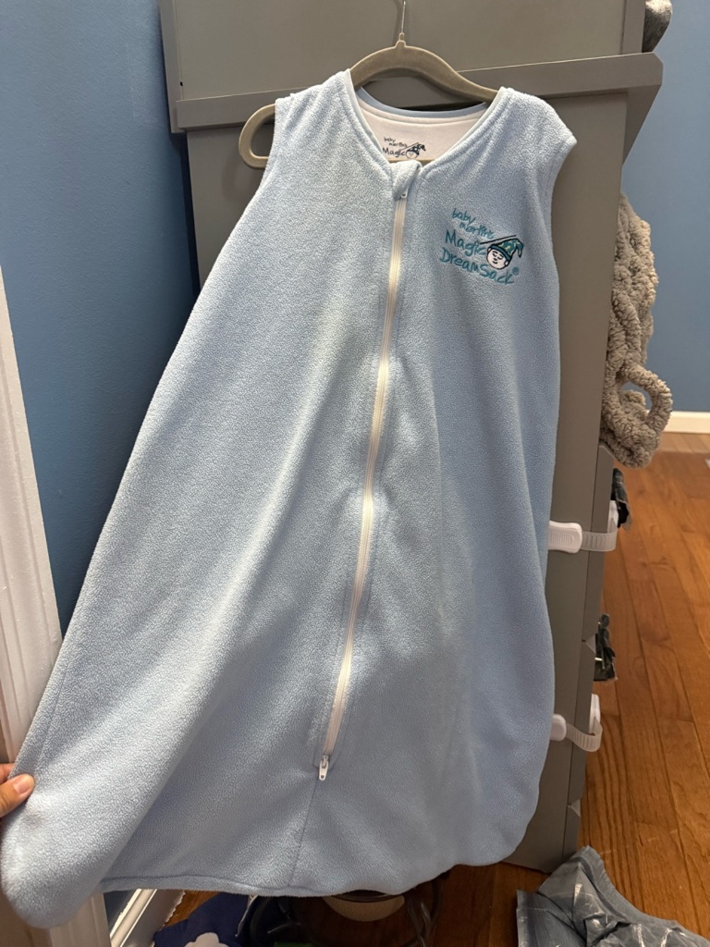 Magic Merlin Dream Sack Light Blue Fleece with Front Zipper- 6-12 months